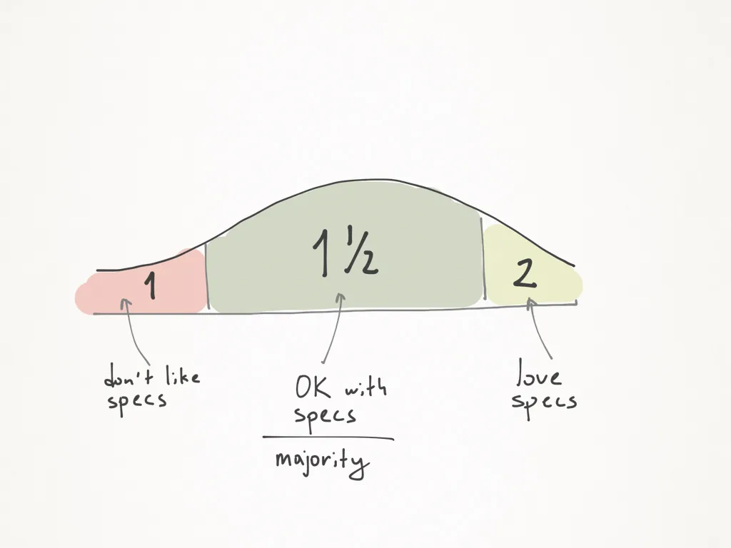 The love-hate distribution chart. Most developers feel OK about specs.