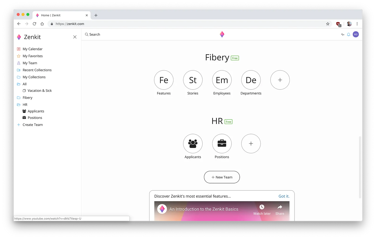 Teams and Collections in Zenkit.
